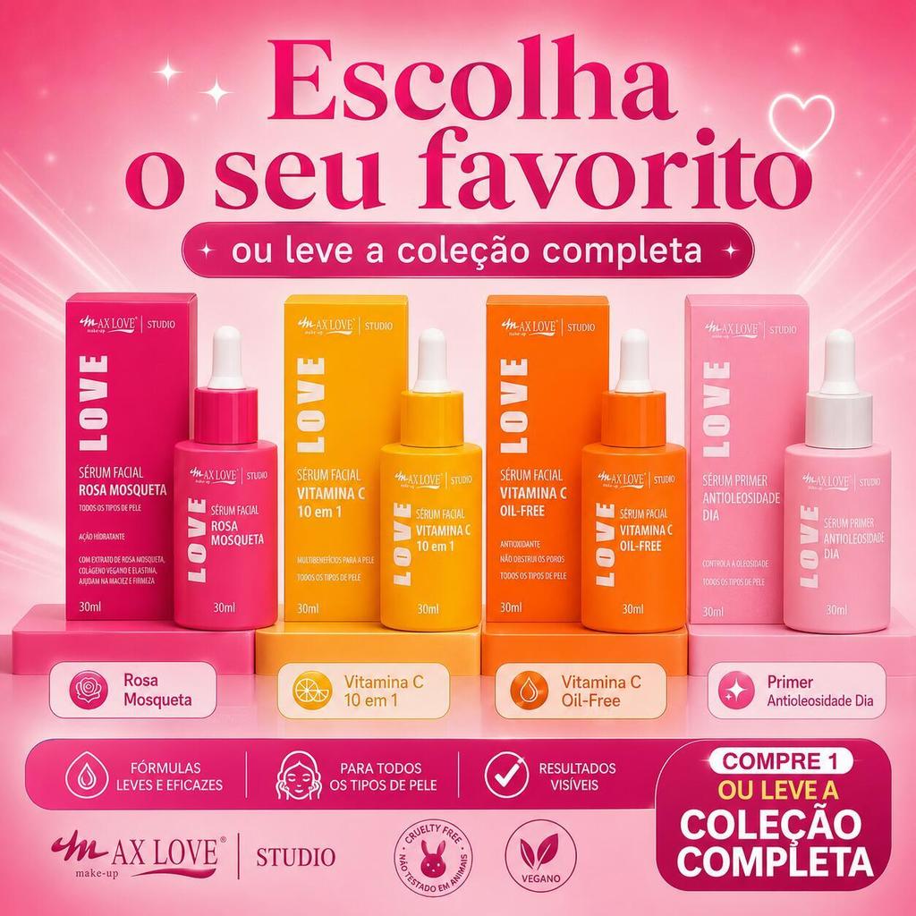 Sérum Facial Max Love 30ml Rosa Mosqueta Vitamina C Oil Free ou Primer Antioleosidade
