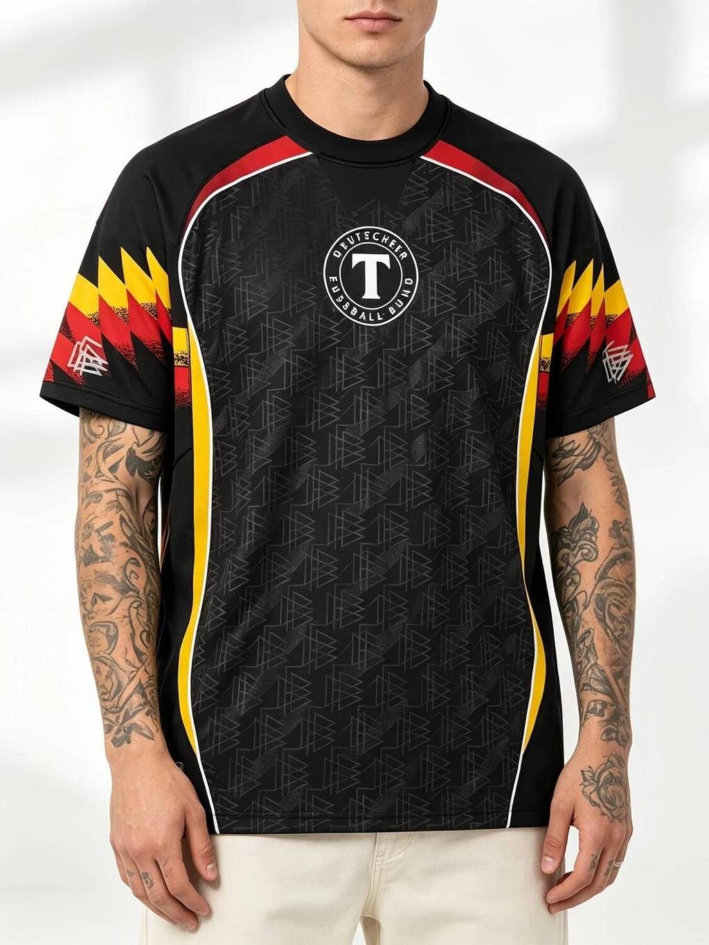 2026 Nova Camisa De Futebol Vintage Masculina Plus Size Alemanha , Preto Vermelho Amarelo Impressão Geométrica Casual Ma