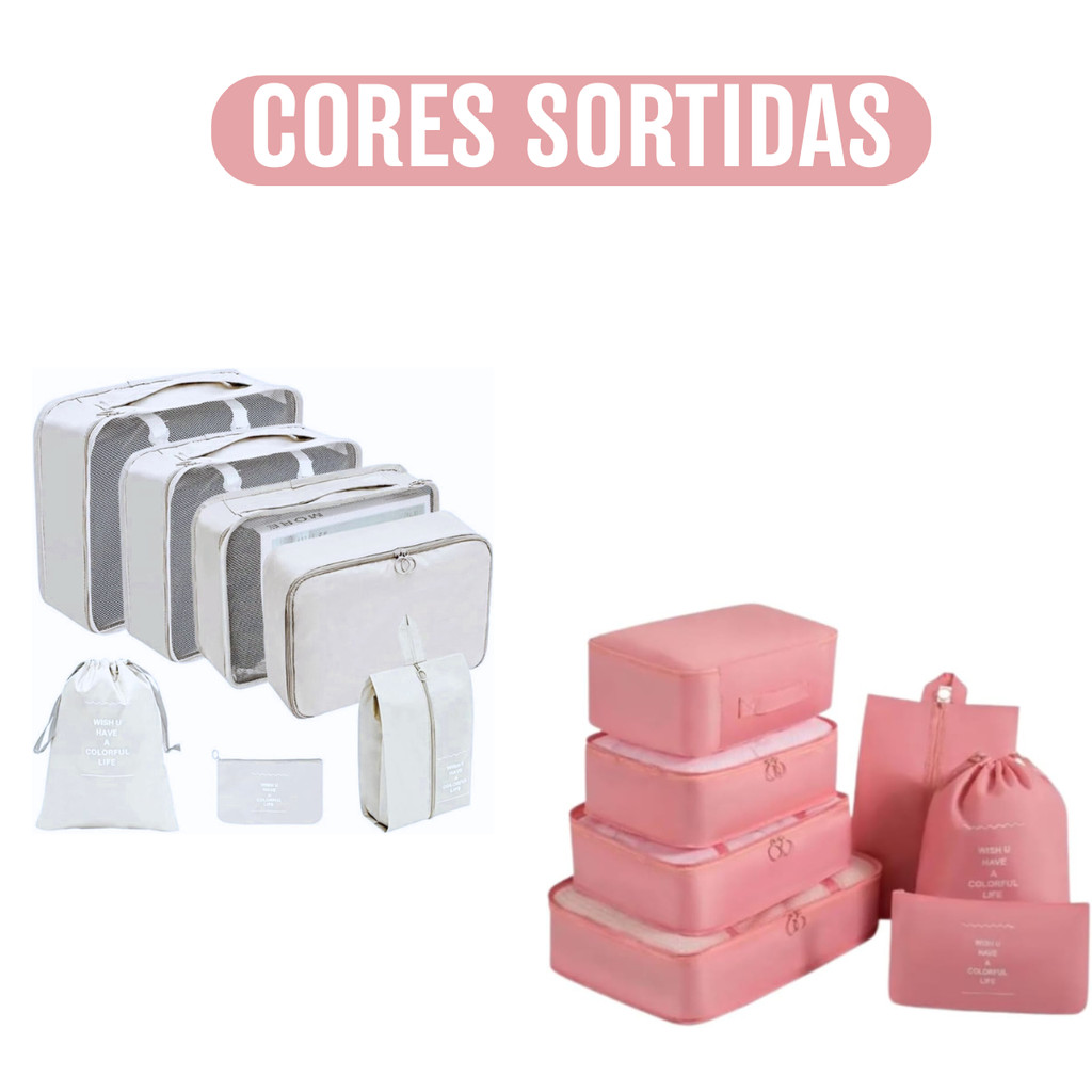 Organizador de Mala para Viagens 7 Peças Branco ou Rosa