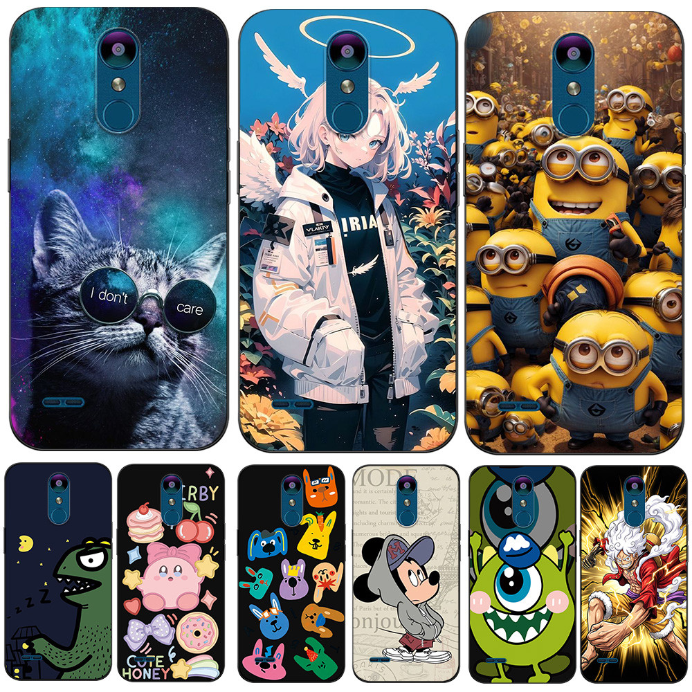 Capa Para LG K8 2018 thinQ Traseira De Telefone Silicone Macio Preto Tpu Amigos Dos Desenhos Animados Gato Engraçado ani