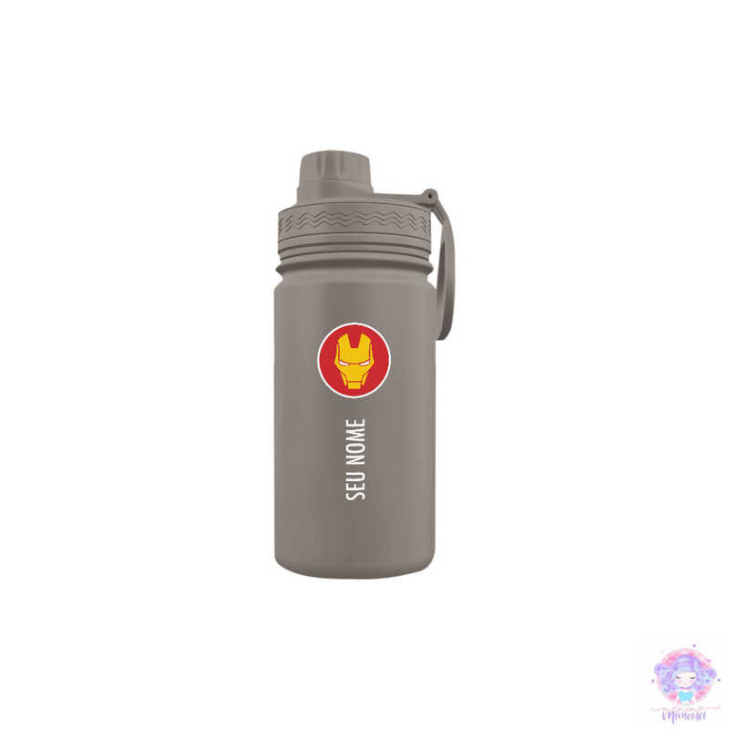 Homem de Ferro - Garrafa Térmica Fresh Com Alça Personalizada 350ml 550ml 600ml Infantil com Seu Nome