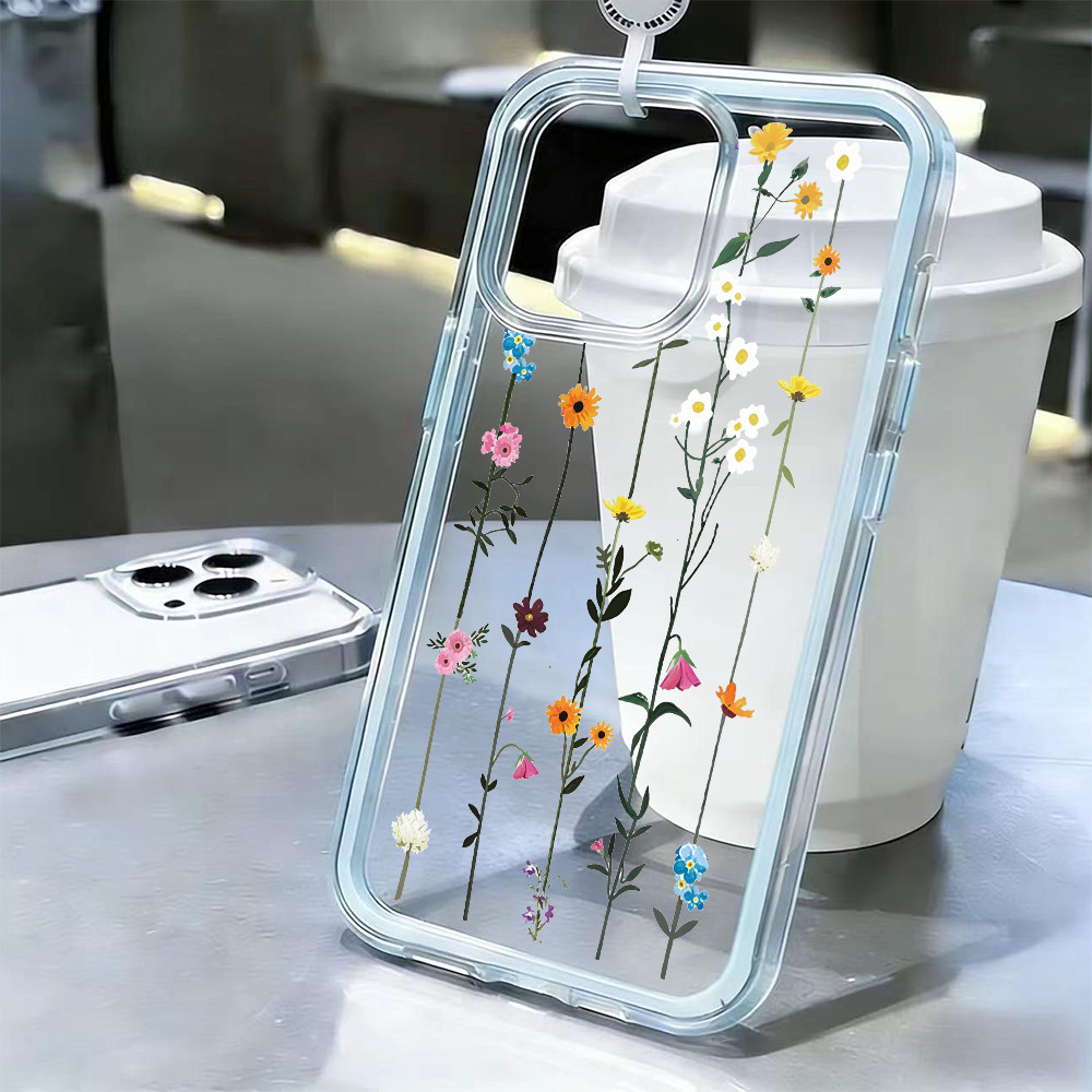 Capinha Capa de Anti-impacto 3 Em 1 Para iPhone 11 12 13 14 15 16 Pro Max Plus Transparente Case Ligando flores Soul