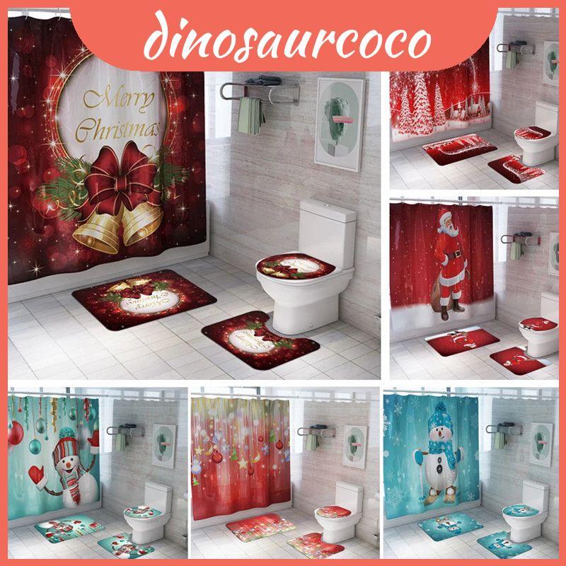 Delicioso Conjunto De 4 Peças De Cortina De Chuveiro De Natal E Almofada De Vaso Sanitário Para Melhorar O Ambiente Do B