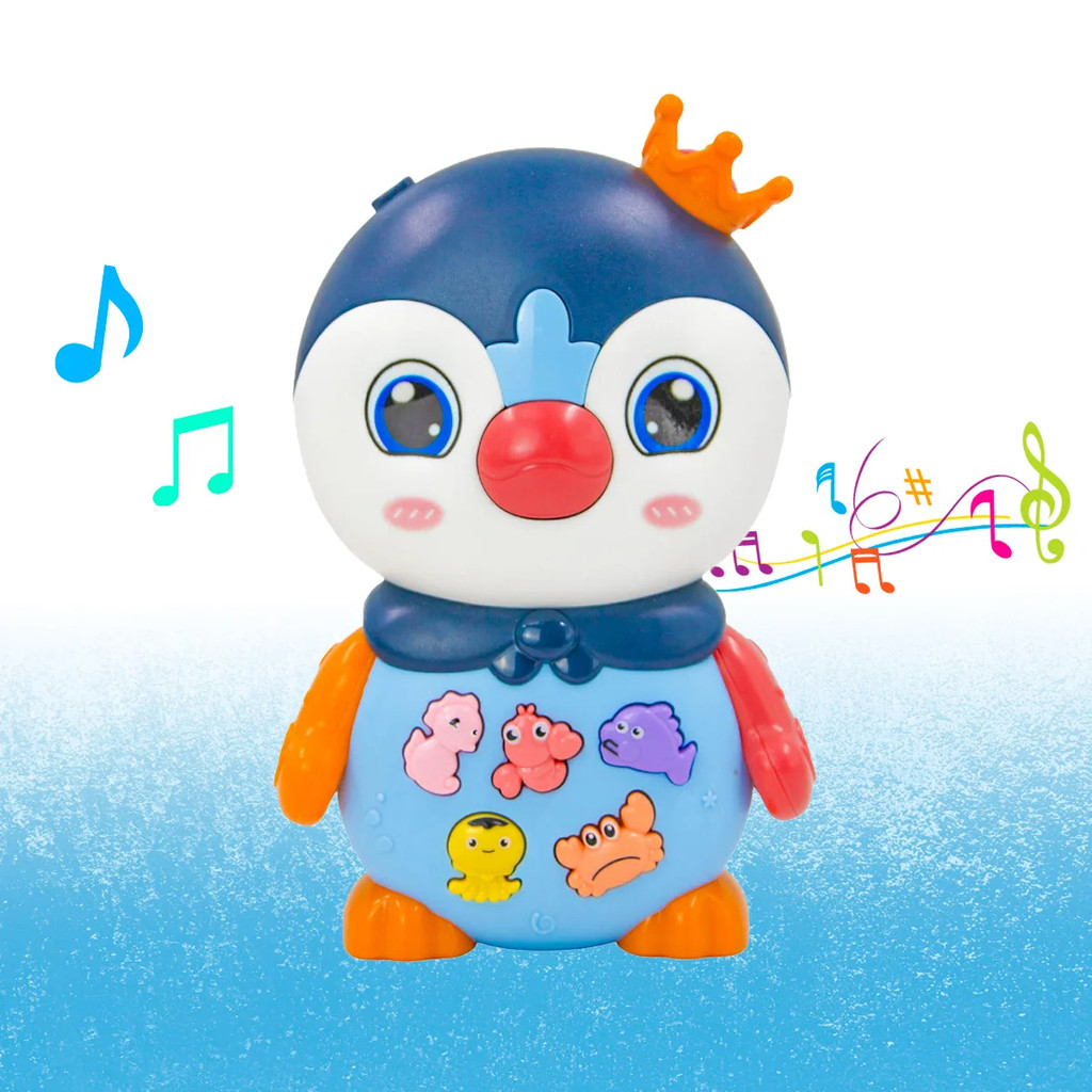 Teclado Piano Musical Bebe Brinquedo Infantil Divertido Som Pinguim Cor:Azul