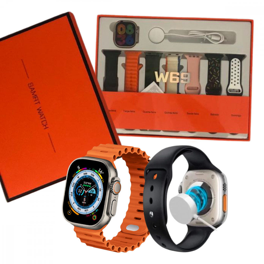 Relógio Inteligente Smartwatch 49mm com 7 Pulseiras Color W69