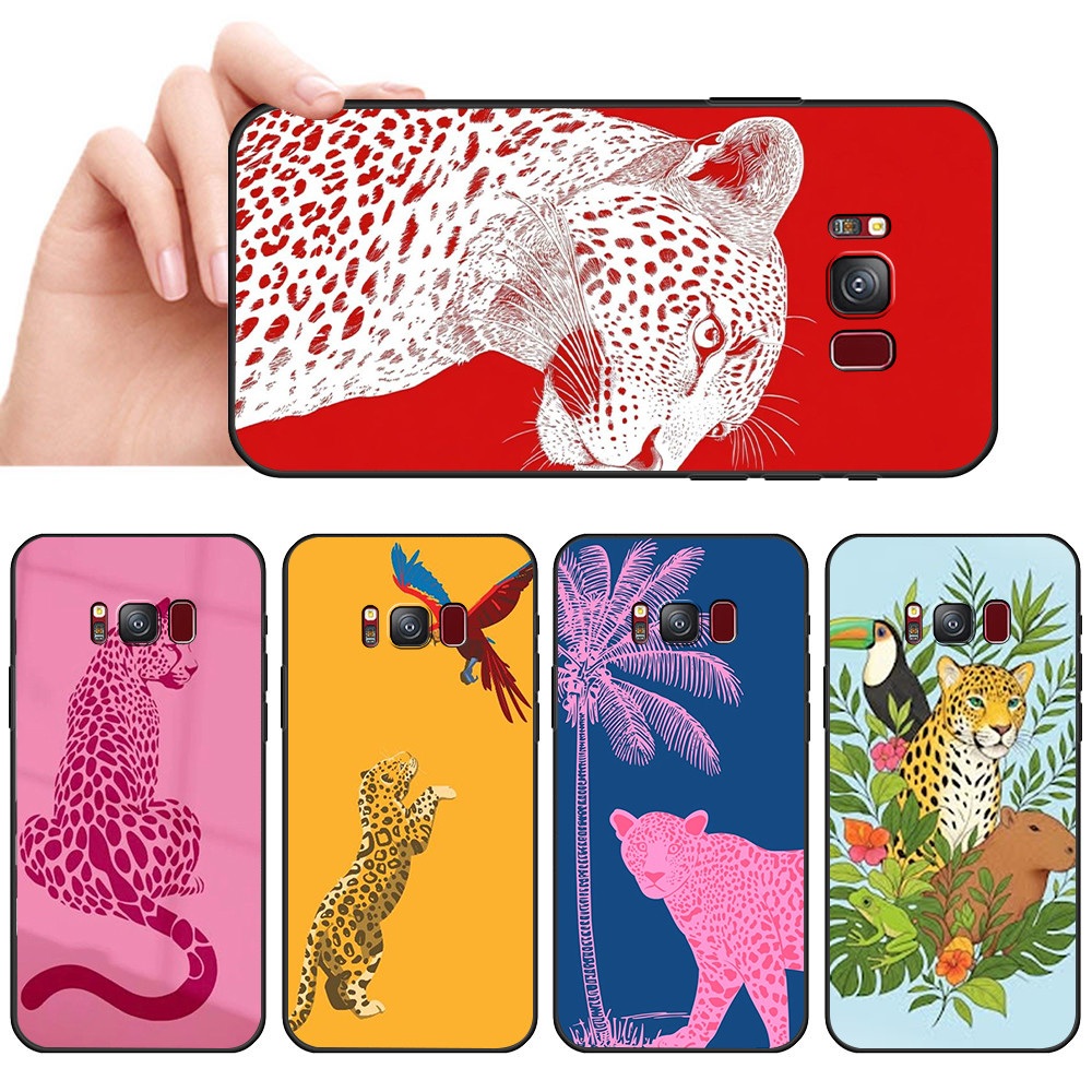 Capa De Telefone Preta Macia Para Samsung S6 S7 Edge S8 S9 S10 Plus Onça pintada desenho Protetora Anti-Queda