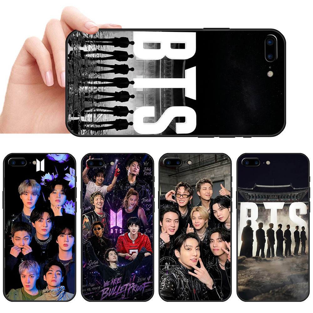 Capa De Telefone Preta Macia Para iPhone 5 5S 6 6S 7 8 Plus Arte letra coreana estilo kpop BST Protetora Anti-Queda