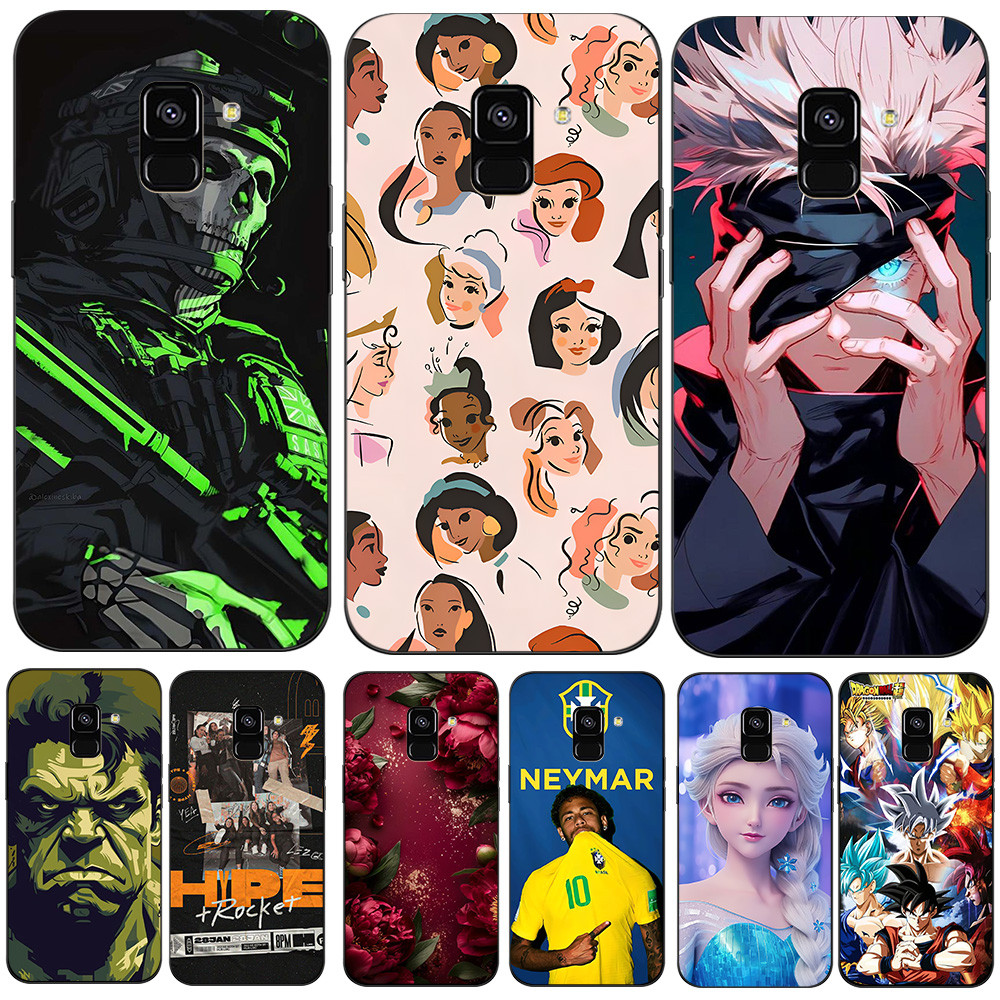 Caso Para Samsung Galaxy a8 plus 2018 Telefone Capa Traseira Silicone Macio Preto Tpu Flor Árvore Famoso Jogador De Fute