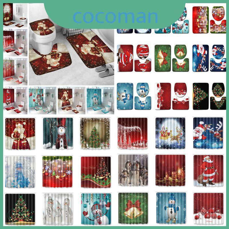 Lindo Conjunto De Cortina De Chuveiro De Natal De 4 Peças E Almofada De Vaso Sanitário Para Decoração De Casa De Férias