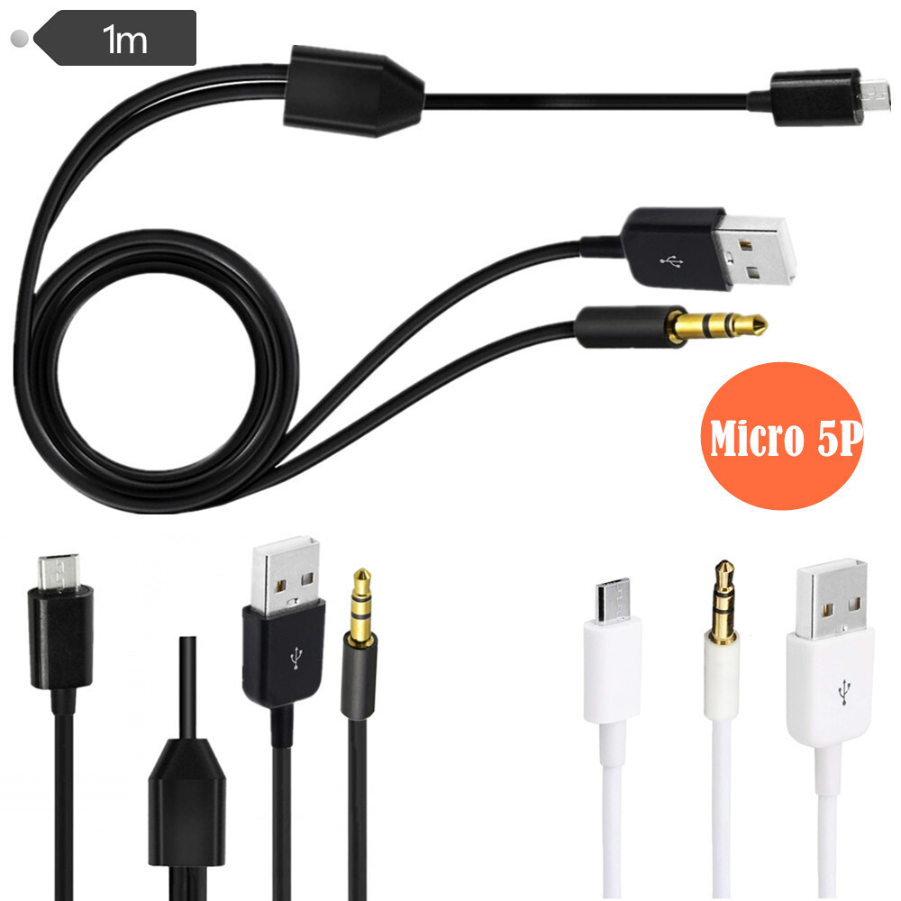 Interface Micro USB Android dois em um para cabo de carregamento de áudio de alto-falante Bluetooth de 3.5 mm preto/bran