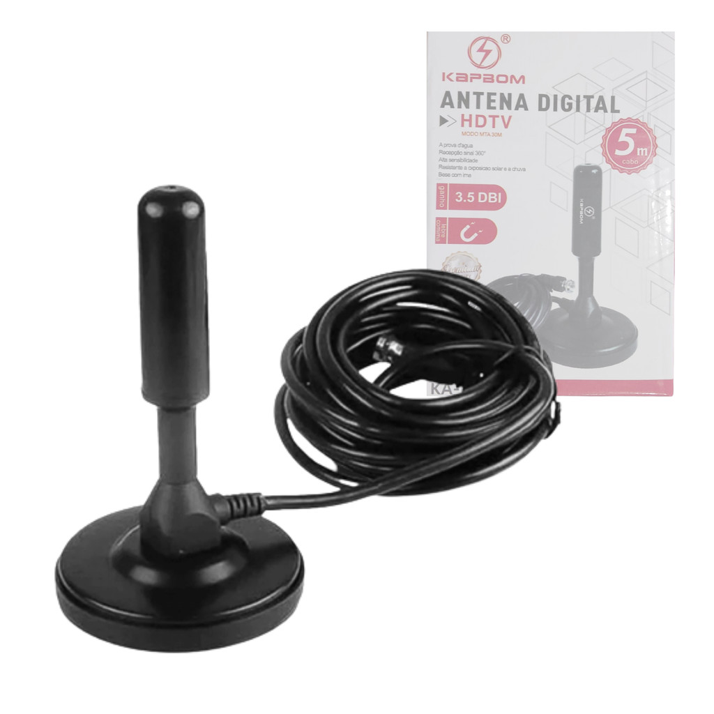 Antena Digital HDTV/UHF/VHF/FM Interna Cabo de 5 Metros Kapbom KA-1098