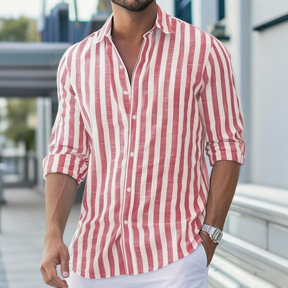 Novo 2026 Camisa De Manga Longa Listrada Masculina Respirável Conforto Único Breasted Design Rua Moda Casual Wear Para T