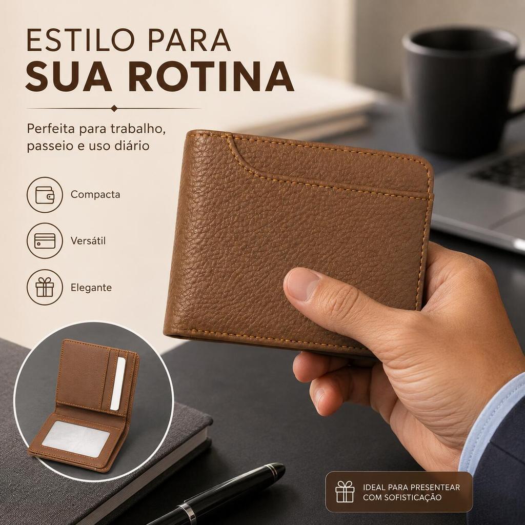 Carteira Masculina Dobrável Marrom Compacta com Porta Cartões | Presente Pai, Namorado e Marido Pronta Entrega