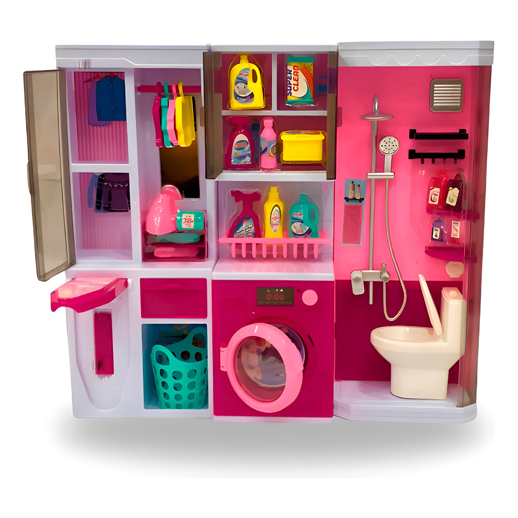 Brinquedo Lavanderia Casinha Boneca Luz Som Interativo