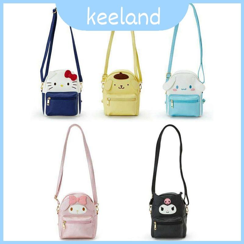 Elegante My Kuromi Melody Cinnamoroll Pu Couro Mini Mochila Bolso Com Zíper
