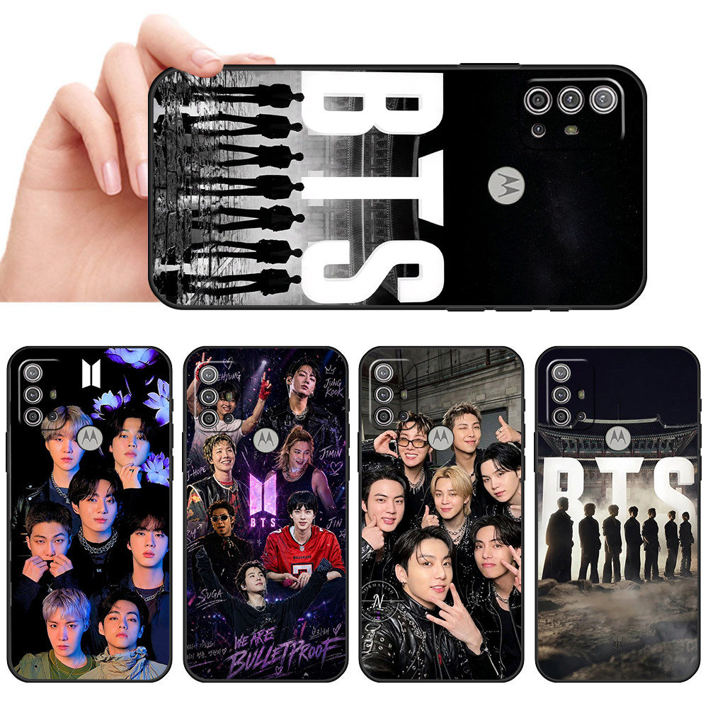Capa De Telefone Preta Macia Para Moto G10 G20 G30 G22 G23 G50 G52 G53 G73 G82 Arte letra coreana estilo kpop BST Protet