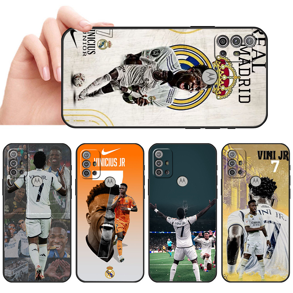 Capa de Telefone preta Macia Para Moto G10 G20 G30 G22 G23 G50 G52 G53 G73 G82 Jogador de futebol arte e Farelo Protetor