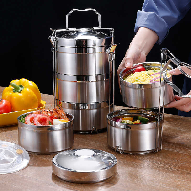 Multi-camada Bento caixa 304 aço inoxidável isolado lancheira compartimento de alimentos cesta pote de aço inoxidável re