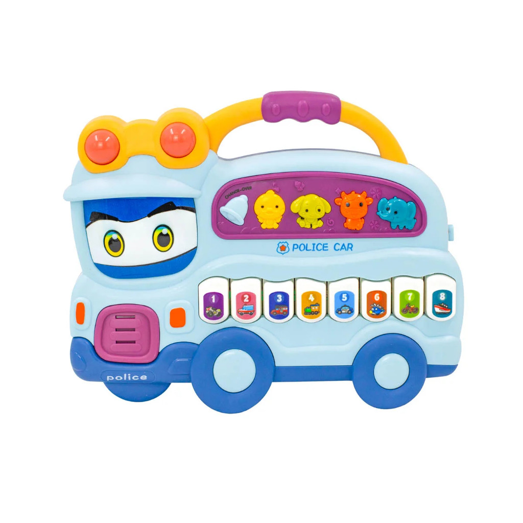 Teclado Piano Musical Bebe Brinquedo Infantil Divertido Som Carros Policia Cor:Azul
