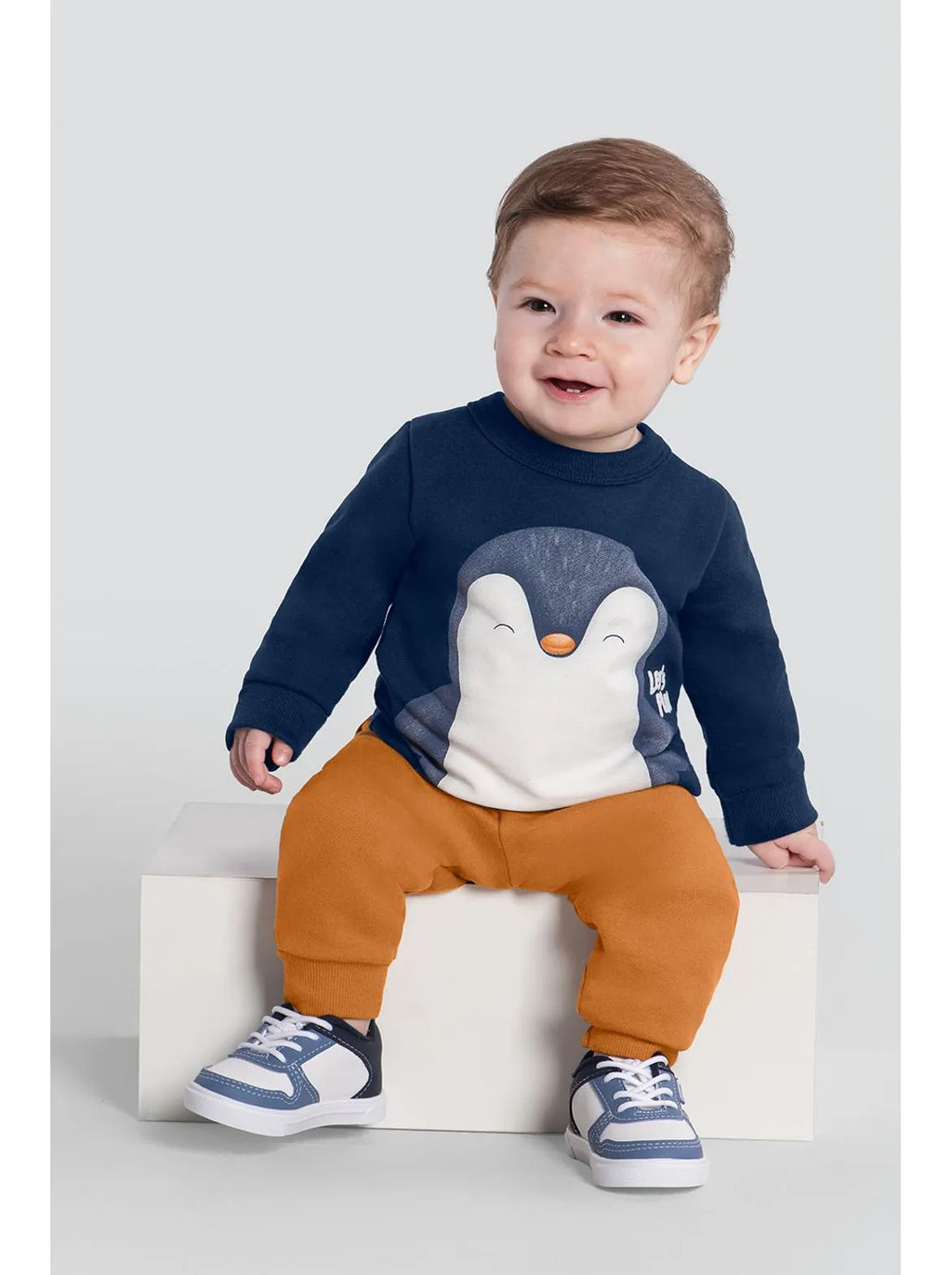 Conjunto Bebê Menino De Pinguim Em Puff Brandili