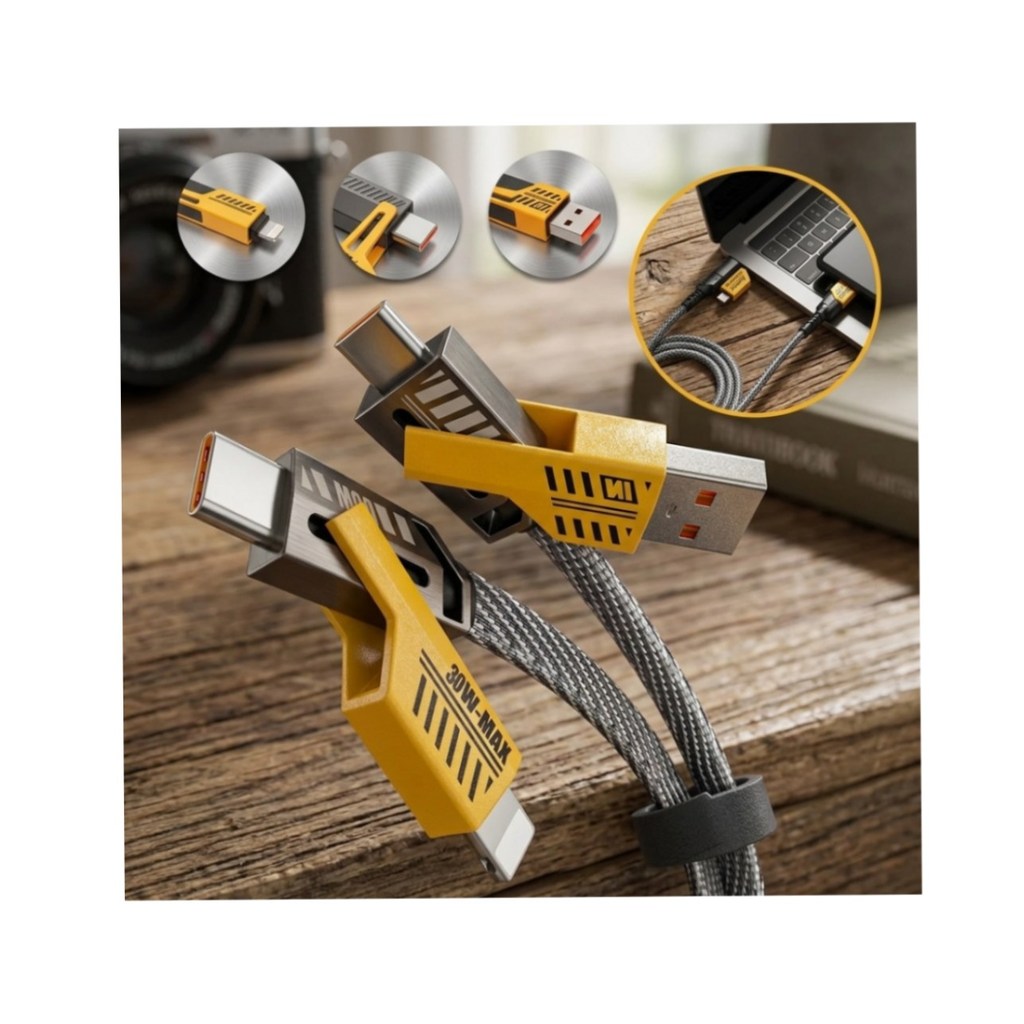 Cabo de dados 4 em 1 (USB/2x TPC/Lightning) PD 27W / 65W - 1 metro