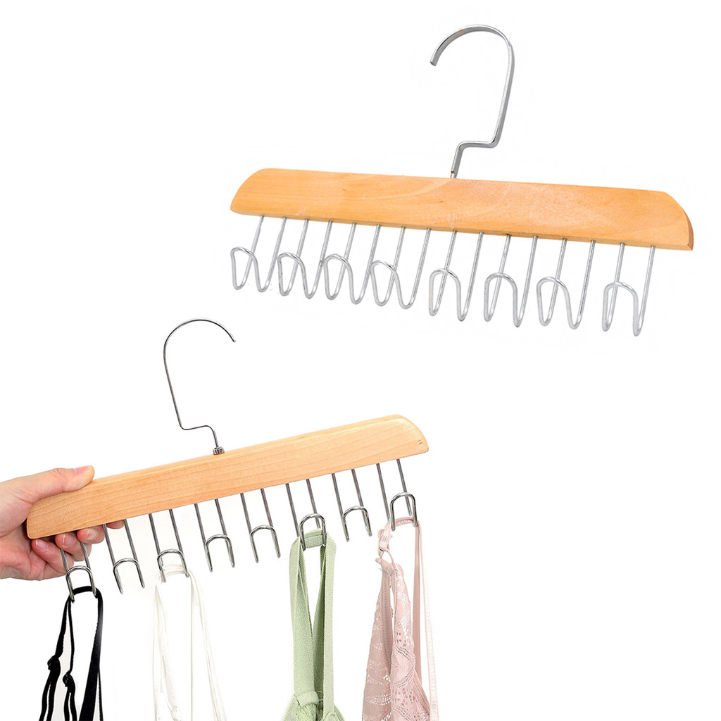 Cabide Madeira Rotativo Ganchos Organizador Armário Closet Cor:Marrom
