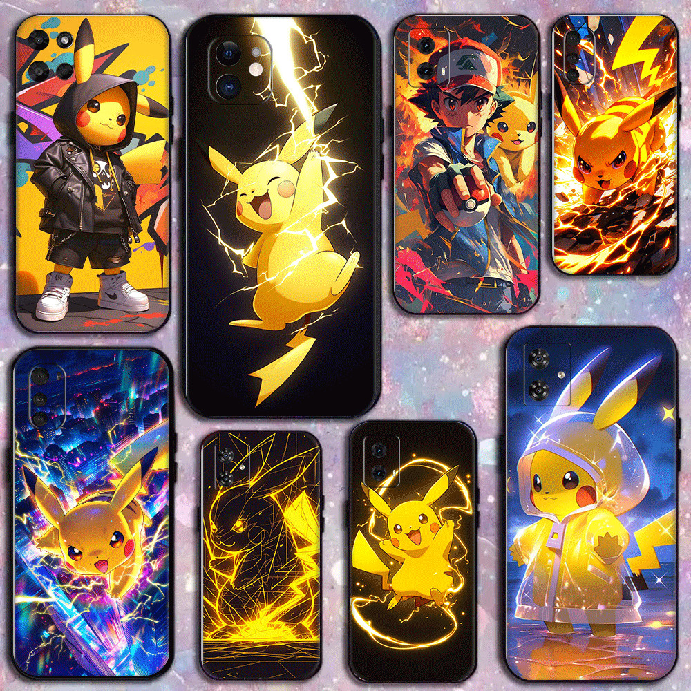 Bonito anime Pikachu z . 3 Para Moto G50 G 5G Plus G9 Play G30 G10 G20 Compatibilidade TPU Silicone Preto Caso De Telefo