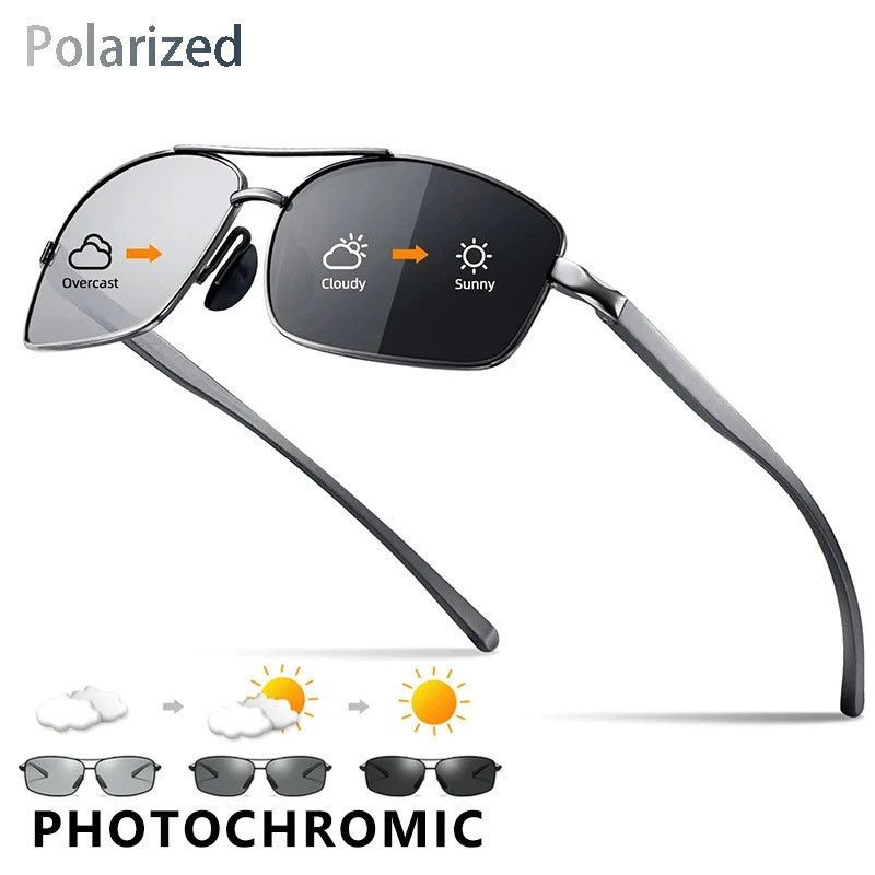Óculos Esportivos Polarizados Fotochromáticos, Lentes TAC, Armação de Ferro, Proteção UV, para Homens e Mulheres, Escala