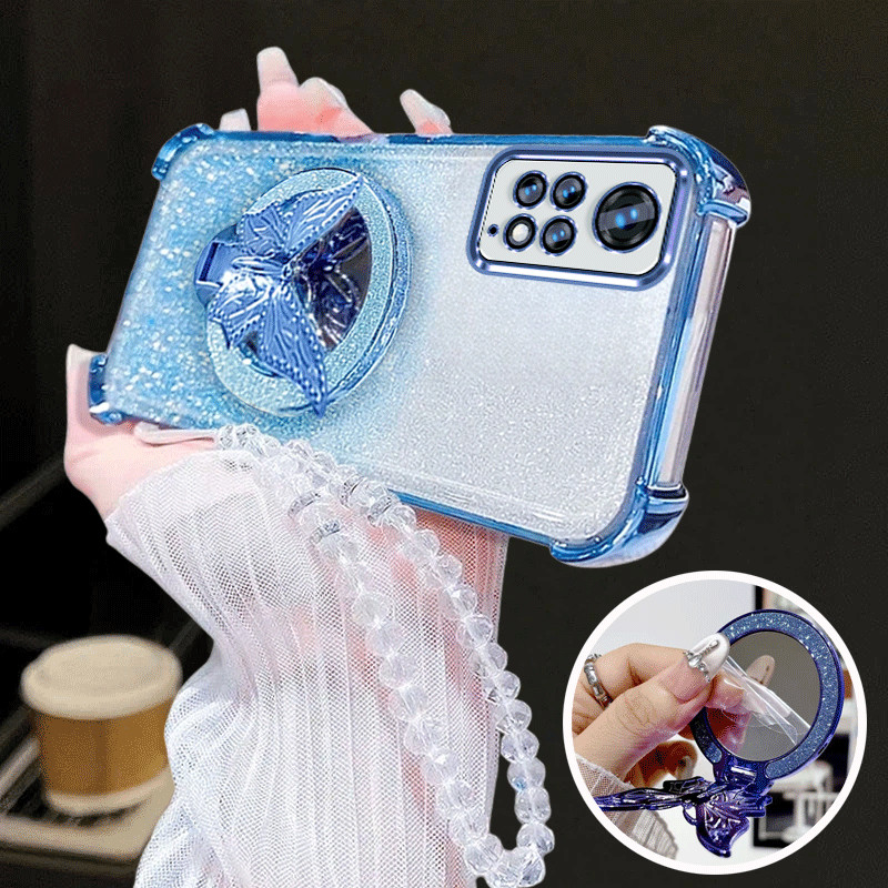 Capa Para Redmi note 11 pro 4G Suporte De Espelho De Maquiagem Borboleta , De Telefone anti-Queda Com glitter 2 Em 1 Mac