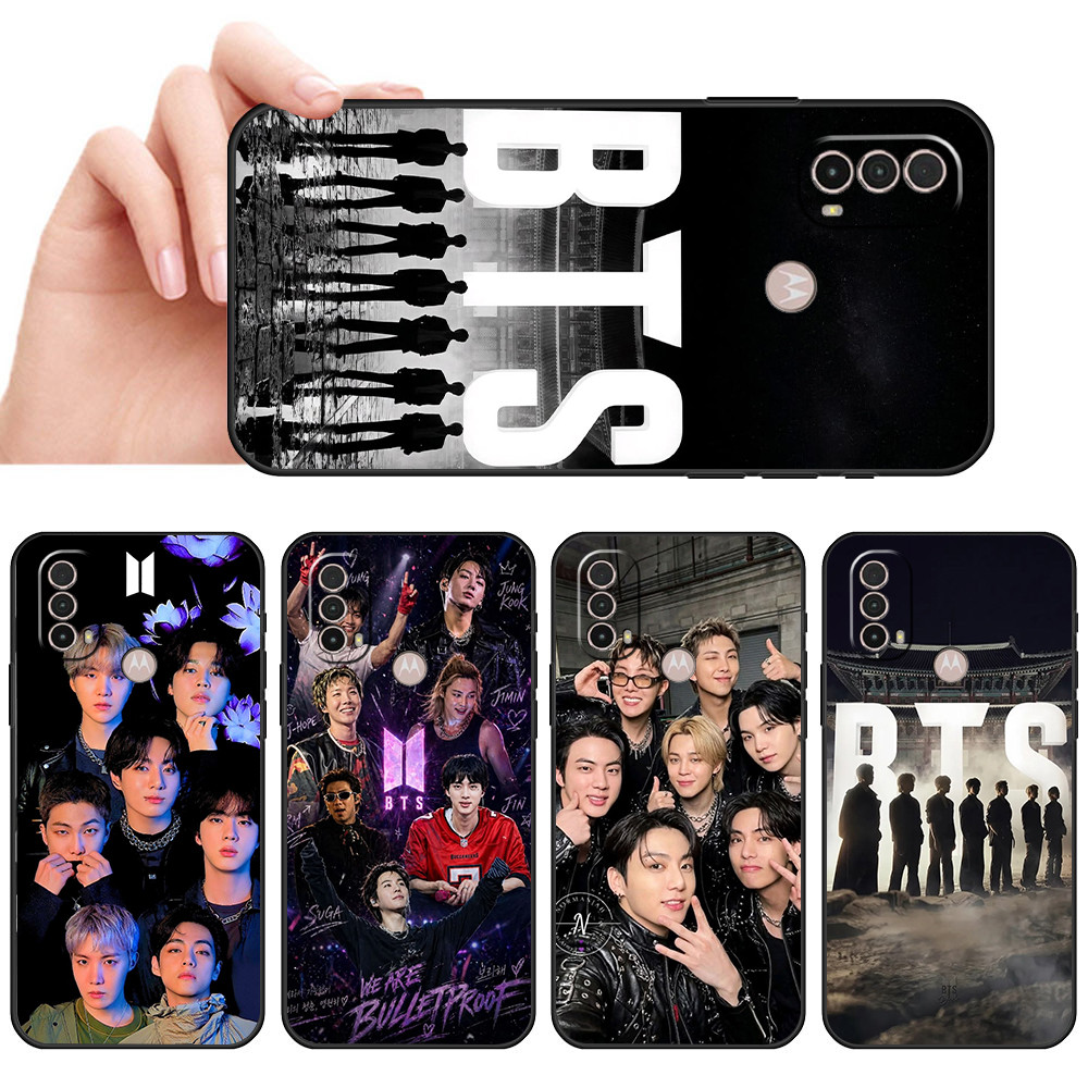 Capa De Telefone Preta Macia Para Moto E7 Plus E7i POWER E13 E20 E22 E40 G9 Play Arte letra coreana estilo kpop BST Prot