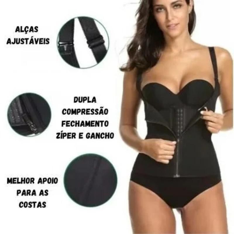 Cinta Modeladora Dupla Compressão Redutor De Medidas Ziper Cor:Preto em Oferta na Shopee
