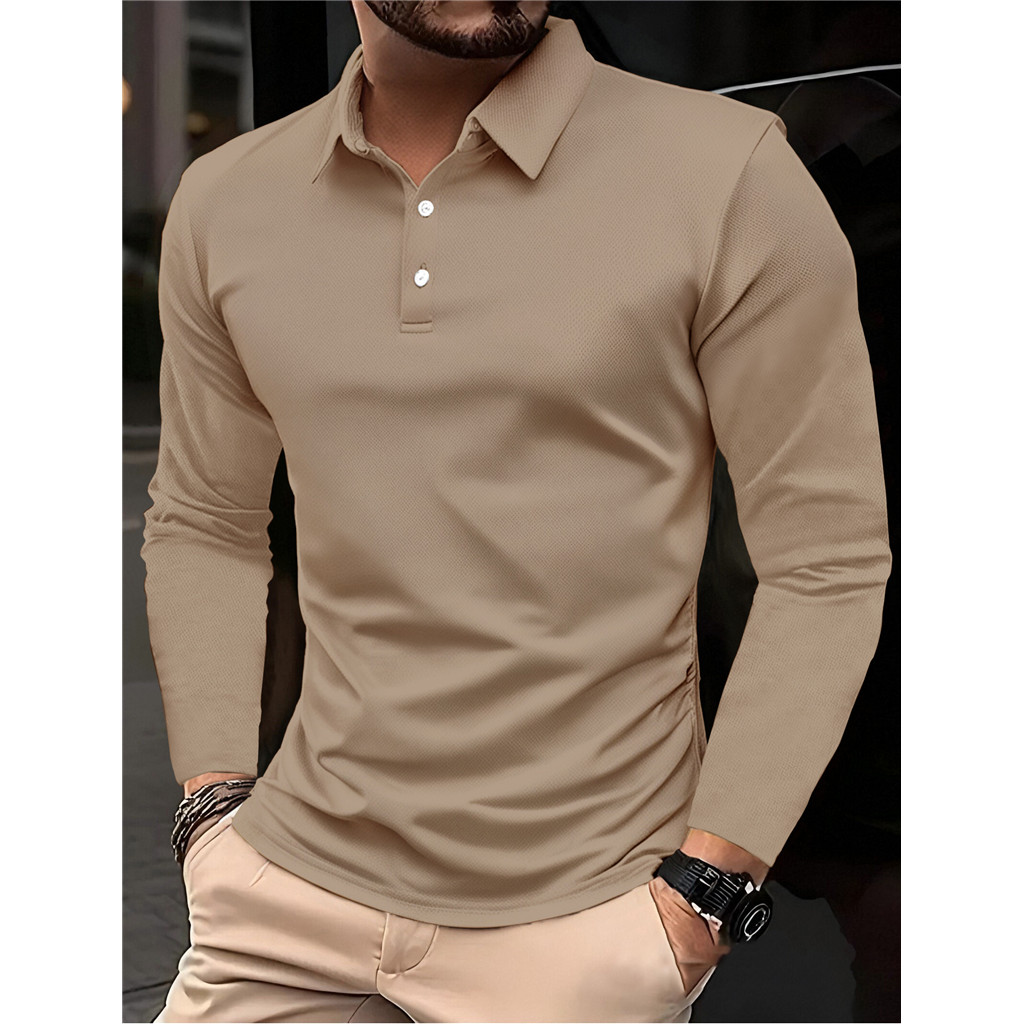 Camiseta masculina de malha de manga comprida 2025 outono Casual camisa Polo de negócios camisa masculina