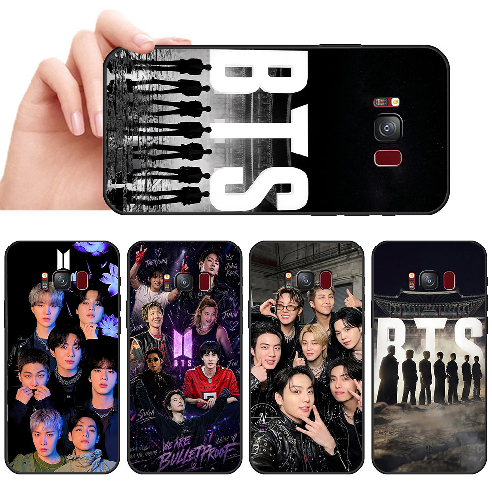 Capa De Telefone Preta Macia Para Samsung S6 S7 Edge S8 S9 S10 Plus Arte letra coreana estilo kpop BST Protetora Anti-Qu
