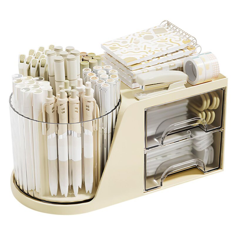 Organizador De Mesa Giratório Porta Canetas Com 2 Gavetas Escritório
