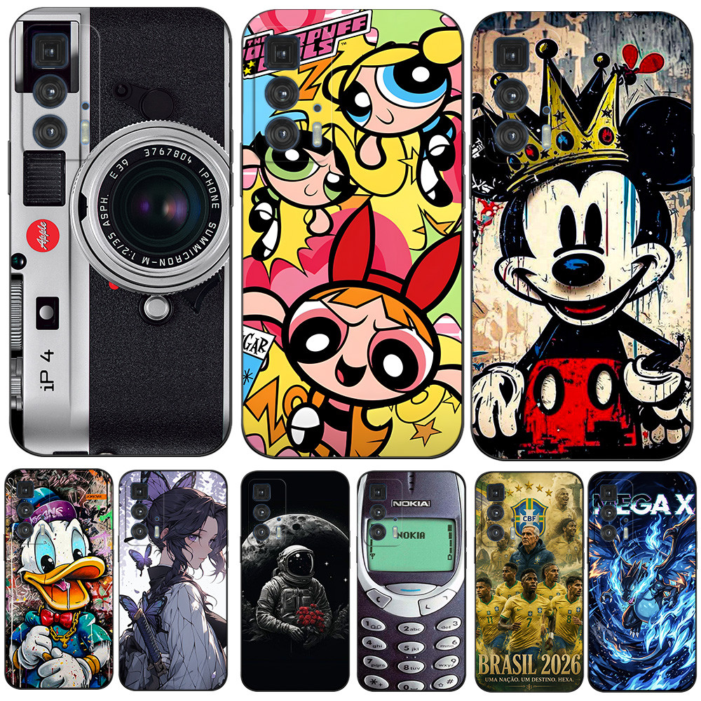 Capa Para Motorola Edge 20 Pro 5G De Silicone Macio Traseira De Telefone Moto Edge20Pro Protetora Preta Tpu Câmera Retrô