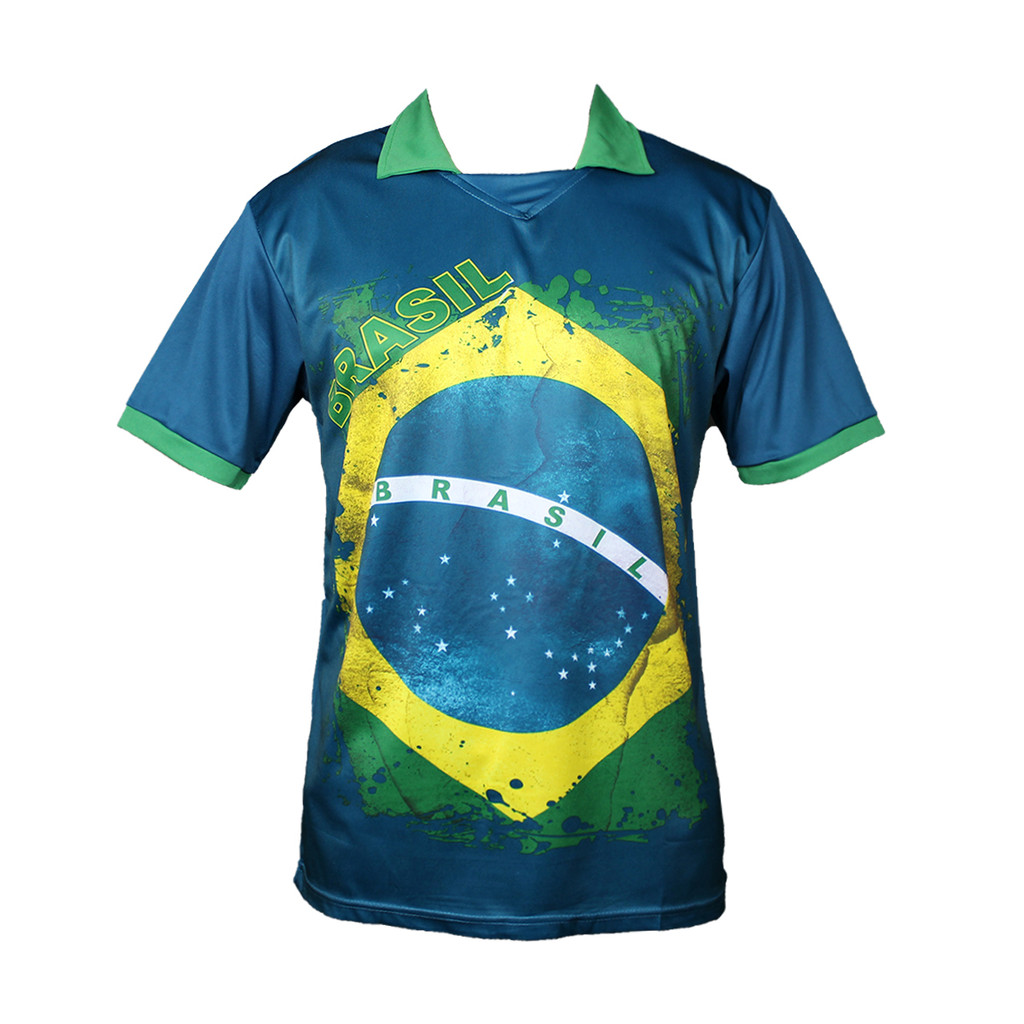 Camisa Polo Azul Bandeira Brasil Copa do Mundo Futebol
