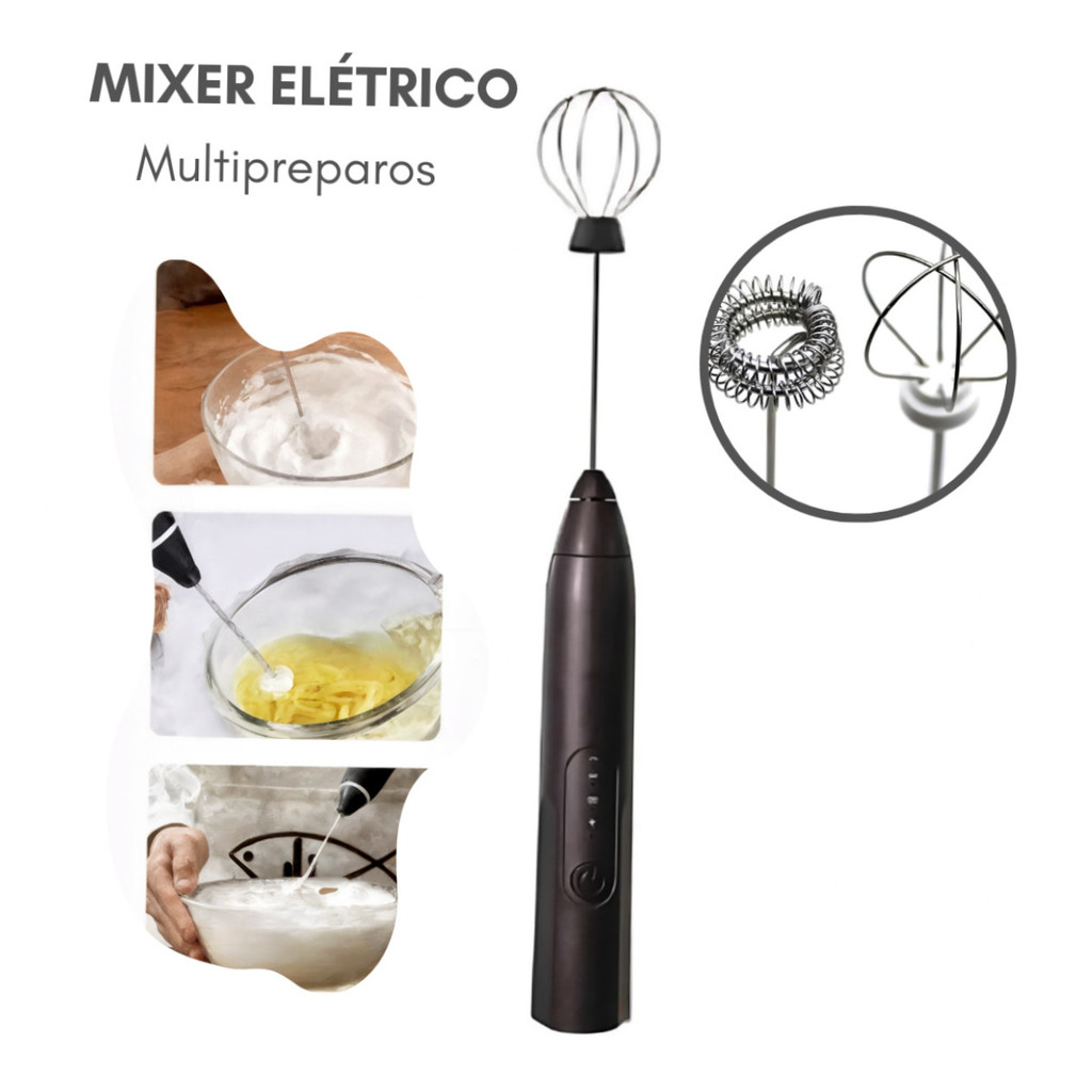PRETA - (Premium) Mini Batedor Mixer Elétrico Portátil