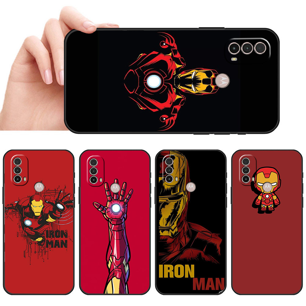 Capa de Telefone Preta Macia Para Moto E7 Plus E7i POWER E13 E20 E22 E40 G9 Play Homem de ferro Amaelo vermelho Protetor