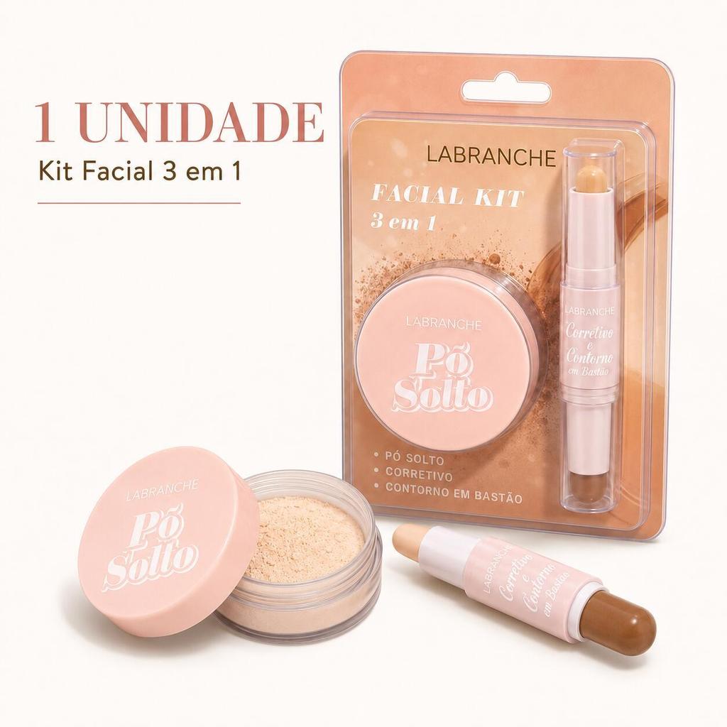 Kit Facial Labranche 3 em 1 LA1142 Pó Solto Corretivo e Contorno em Bastão Cor 01/02