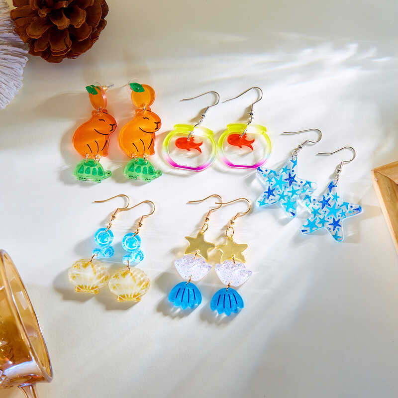Ins estilo feriado colorido transparente acrílico doce cor peixinho tanque peixinho brincos de moda simples
