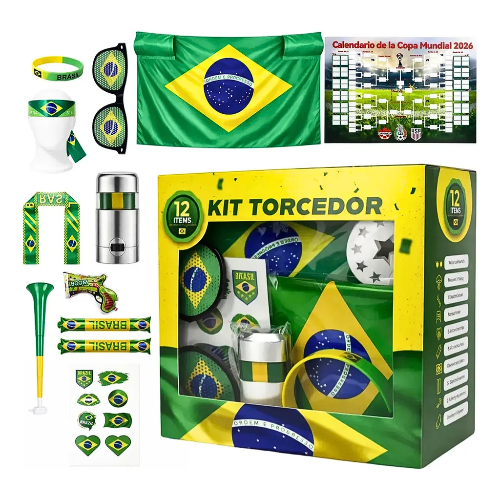 Kit Brasil Torcedor 12 Itens Copa Do Mundo 2026 BR888