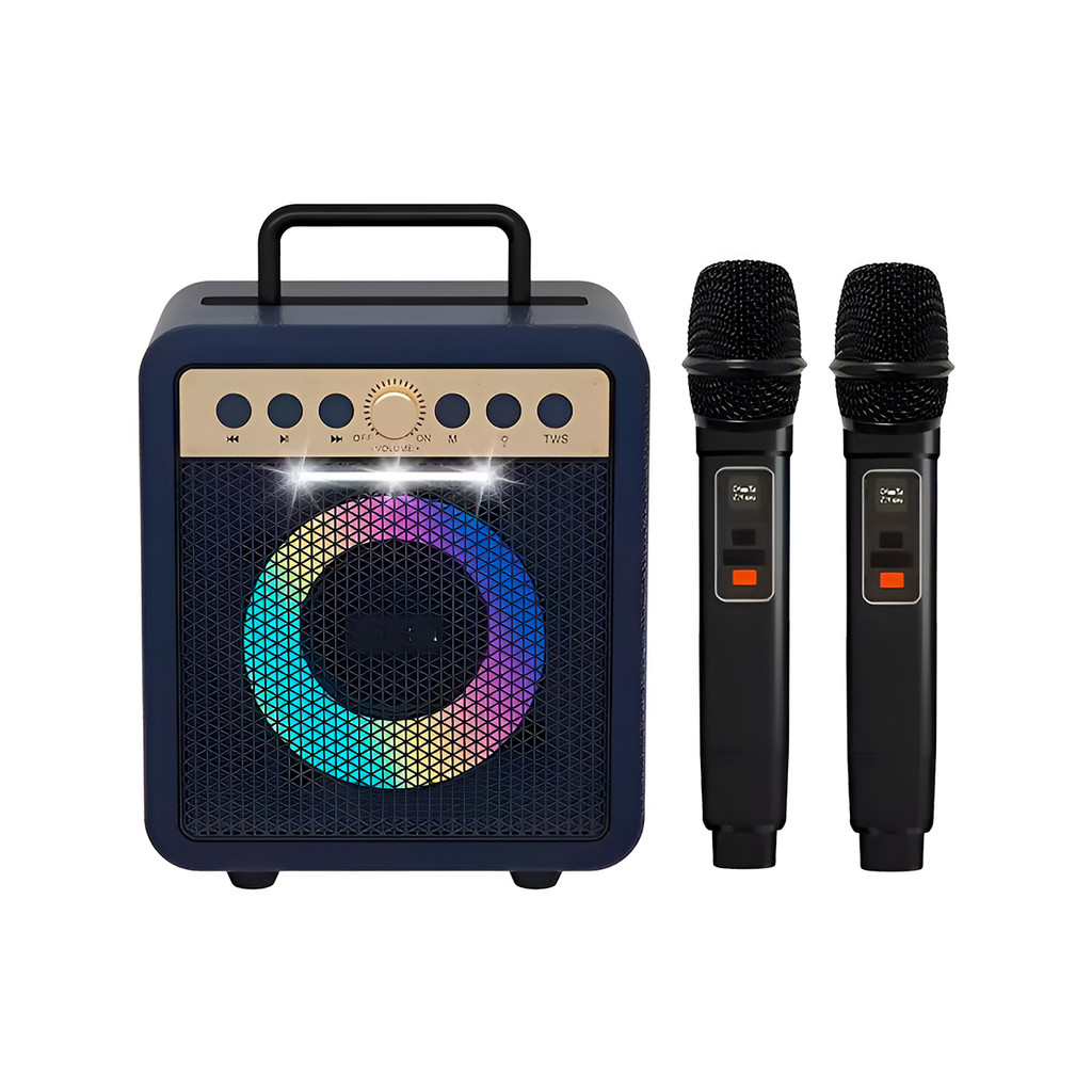 JS Caixa de Som 2 Microfones Karaokê Bluetooth Portátil Modelo:Azul Marinho