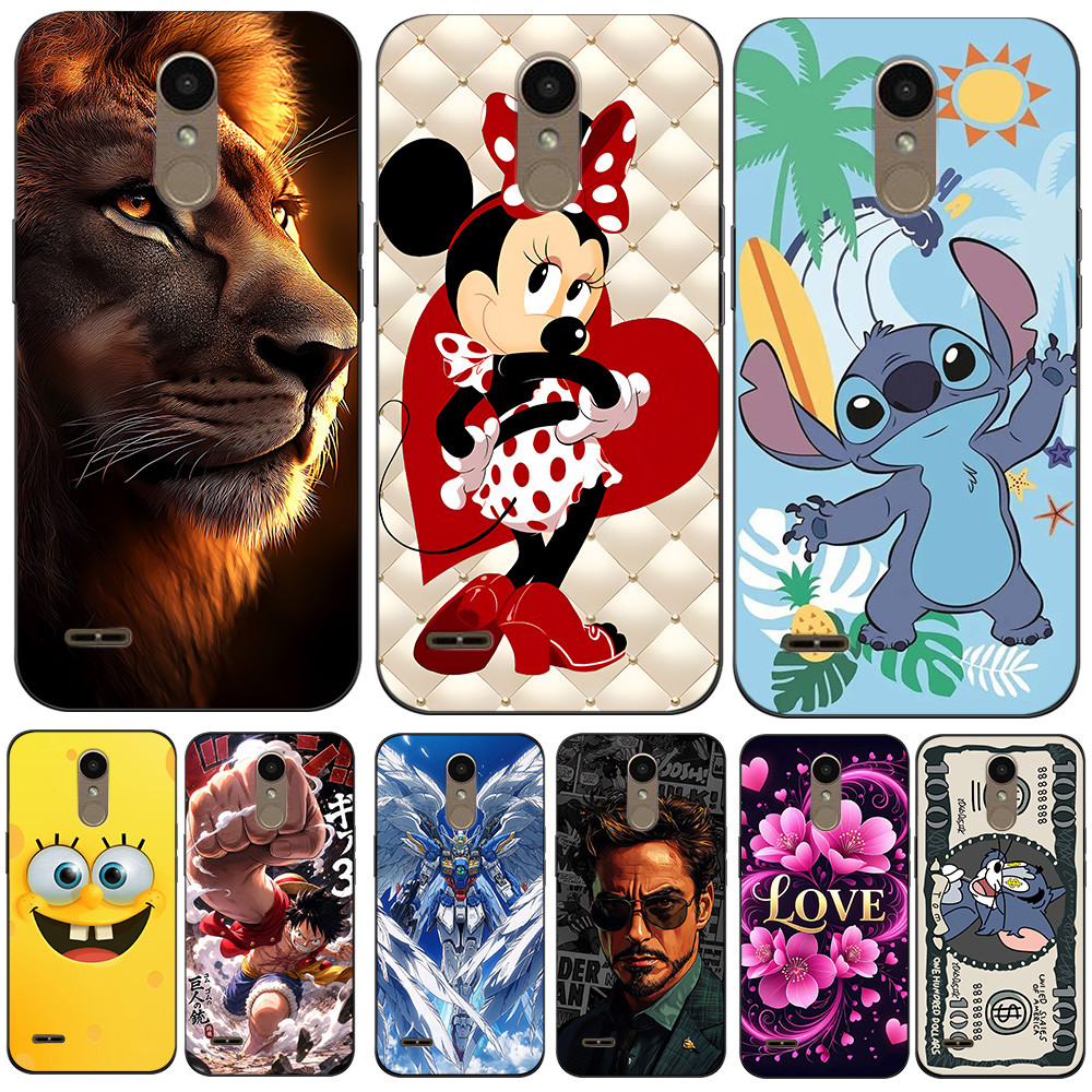 Caso Para LG K10 2018 thinQ Telefone Capa Traseira Silicone Macio Preto Tpu Leão Dos Desenhos Animados Engraçado Dólar D