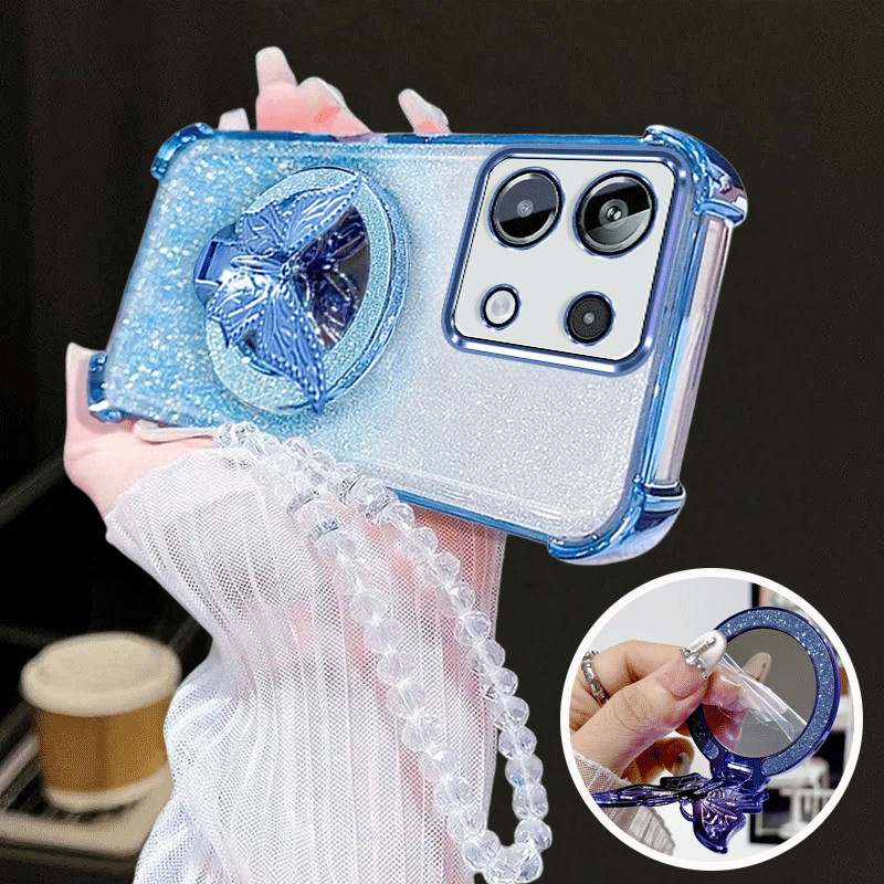 Capa Para Redmi note 13 Pro 4G 5G Suporte Espelho De Maquiagem Borboleta , De Telefone anti-Queda Com glitter 2 Em 1 Mac