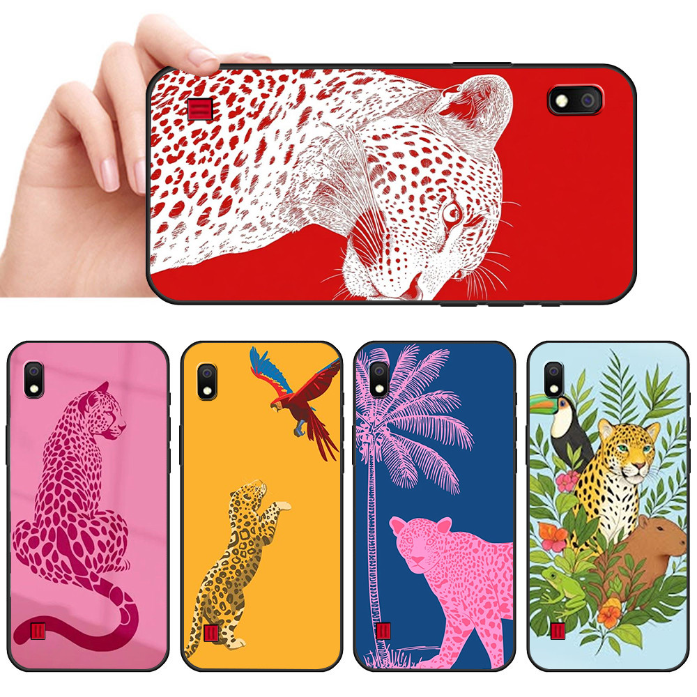 Capa De Telefone Preta Macia Para Samsung A6 A7 A8 A9 A01 A02 A10 A10S Onça Pintar desenho Protetora Anti-Queda