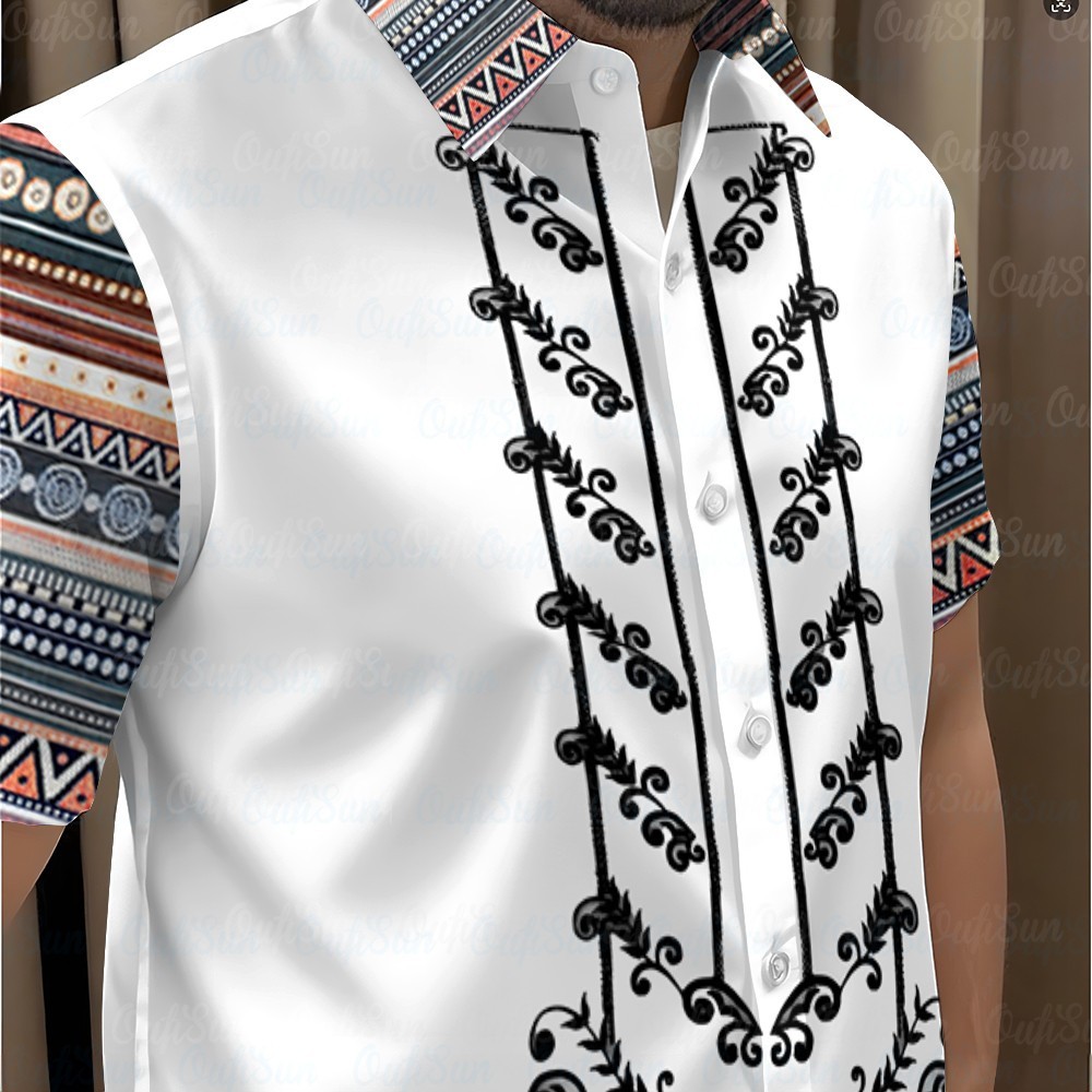 Camisa Barong Masculina Para Roupas Masculinas Vintage Estilo Étnico ASEAN Topos Étnica Oversize Padrão Retro Ao Ar Livr