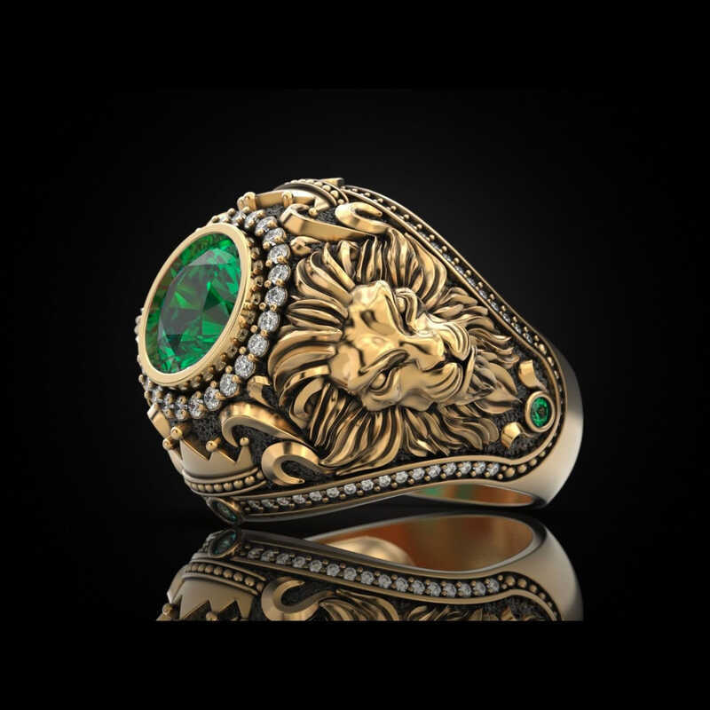 Tm novo estilo anel masculino ouro prata liga Retro anel masculino coroa leão anel na moda