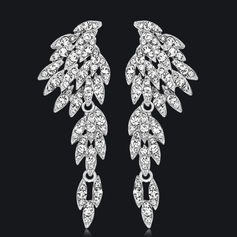 RUBY Brincos Exagerados Moda Borla Longa Liga Diamante Brincos de Noiva Brincos de Cristal