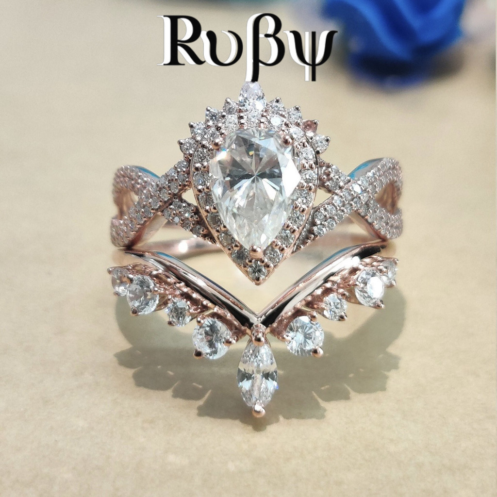 Rubi novo produto coroa gota de água em forma de pêra zircão anel banhado a platina zircão cavalo olho noivado anel femi