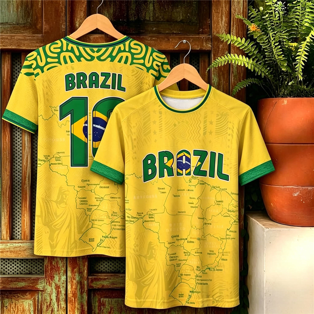 2026 Camiseta Masculina De Futebol Com Estampa 3D No . 10 Mapa Do Brasil , Camisa Para Fãs Da Seleção Nacional